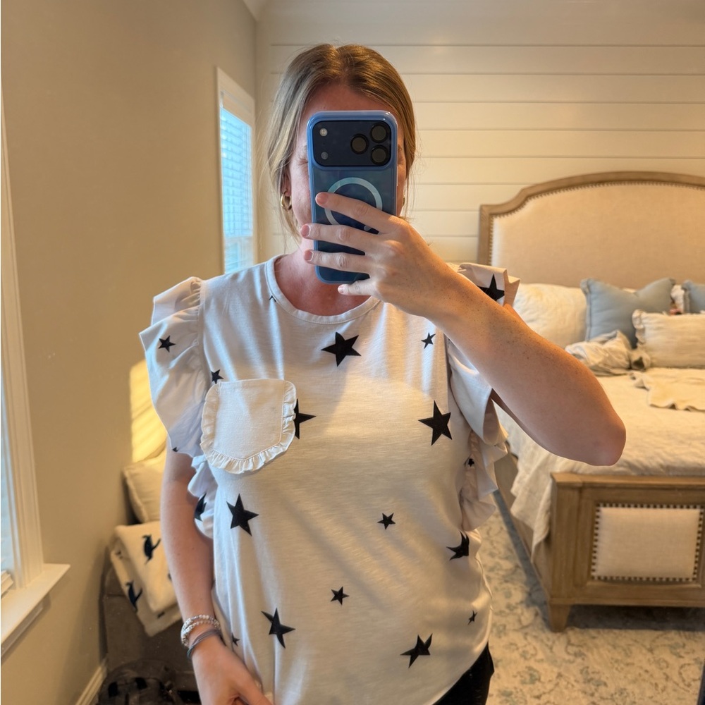 Starry Ruffle Sleeve Top in White